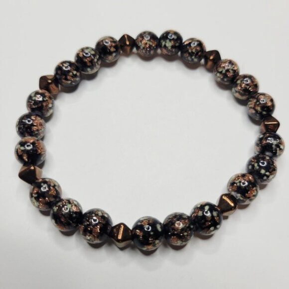 NWT Mens Black Copper Glow In The Dark Firefly Glass Bronze Luster Lucerna Beads - Picture 3 of 9